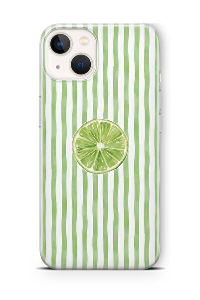 FLAMENKO iPhone 14 Uyumlu Lime Dilimi Desenli Şeffaf Telefon Kılıfı