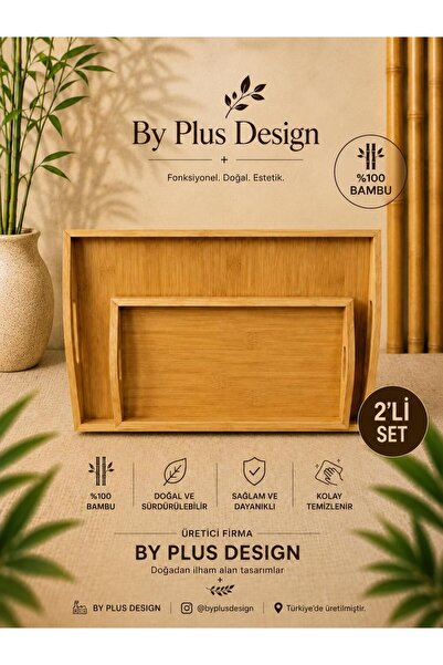 BY Plus Design bambu tepsi 2 li özel set sunum tepsisi şık tasarım