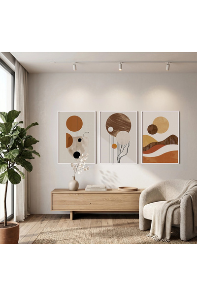 KOLAJTASARIM Set de 3 tablouri decorative cu ramă din lemn alb — Imagini cu f...