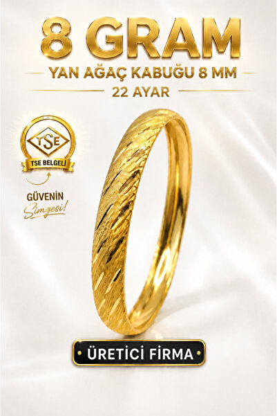 Aks Gold 22 Ayar TSE Belgeli (8 GRAM) Yan Ağaç Kabuğu Ajda Bilezik 8 mm Gold ...