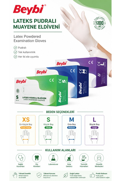 Medicalx Pudralı Lateks Eldiven - 100'lük Kutu