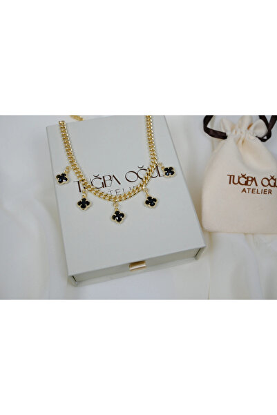 ATELİER TUĞBA Kol436 Yonca Figure Thick Chain Necklace with Pendant