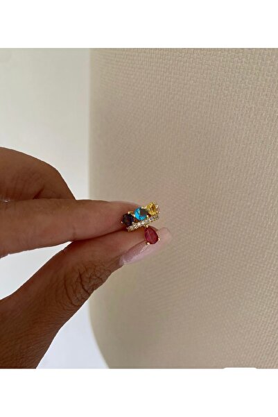 Bade Jewelry FD Gold Renkli Taş&Damla Sarkıt Taş Detaylı Kararmaz Çelik Earcuff