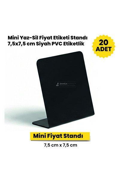 damga market 20 Adet Yaz-Sil Fiyat Etiketi Standı 7,5x7,5 cm Siyah PVC Etiket...