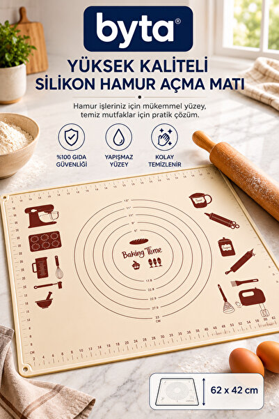 BYTA High Quality Silicone Dough Rolling Mat Special Cream Colored Non-Stick ...