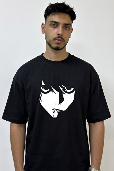 Anetos L Lawliet_2 Design Printed Oversize Black T-Shirt