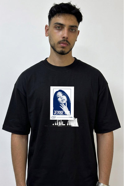 Anetos Jennie Kim_5 Design Printed Oversize Black T-Shirt
