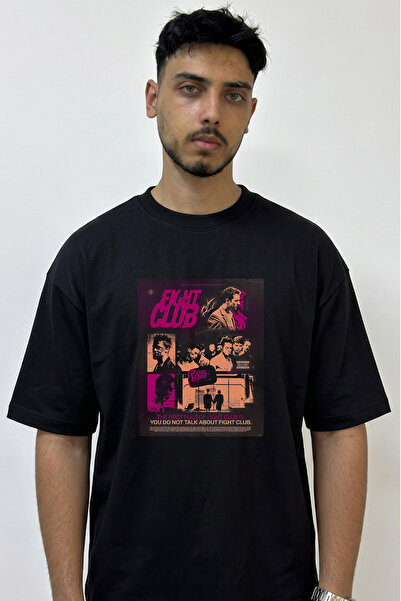 Anetos Fight Club_1 Design Printed Oversize Black T-Shirt