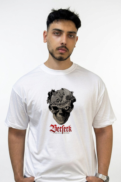Anetos Berserk Skull Knight_1 Σχέδιο με στάμπα, υπερμεγέθη λευκό μπλουζάκι