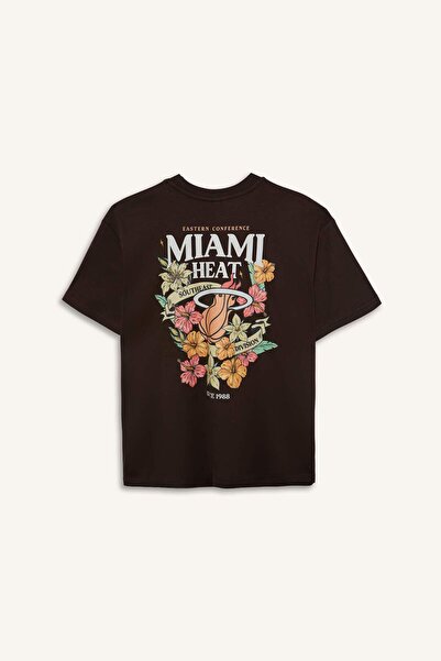 DeFacto Nba Miami Heat Licensed Oversized Printed Short Sleeve Brown T-Shirt ...