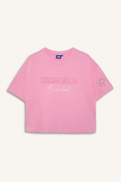 DeFacto Nba Chicago Bulls Licensed Crew Neck Sportsman Short Sleeve Pink T-Sh...