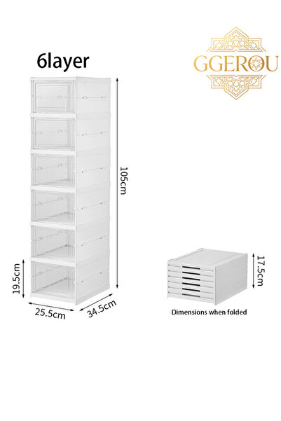 GGEROU Shoe Storage Organizer Box 6-Tier Foldable Collapsible Stackable Shoe ...
