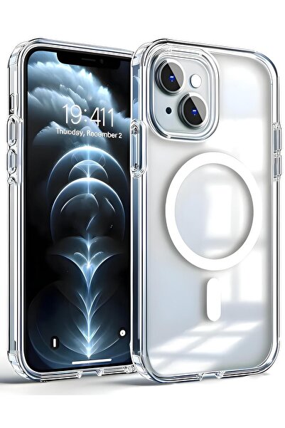 Powerfox iPhone 13/14/15 Kılıf Magsafe Wireless Şeffaf Köşe Korumalı Darbe Emici Kablosuz Şarj