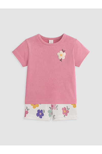 LC Waikiki Set de tricou și pantaloni scurți pentru fetițe, cu imprimeu floral