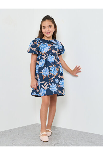 Styli Girls Floral Print Dress with Puff Sleeves