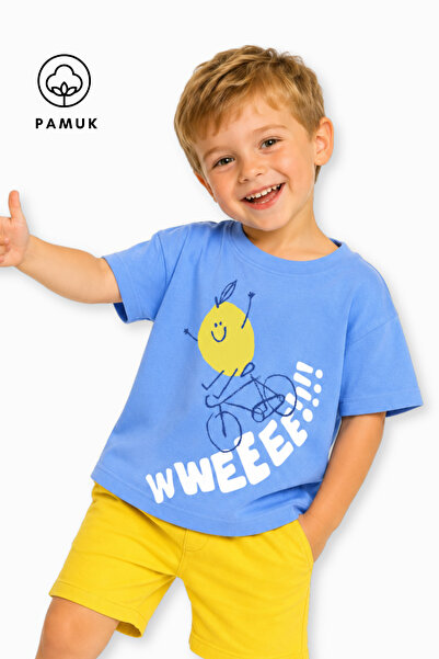 difa kids Tricou de vară pentru băieți, cu mânecă scurtă, cu imprimeu de lămâie