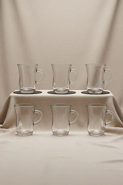 LAV Yudum 6-Piece Glass Tea Cup with Handle 95 Cc 95 ml