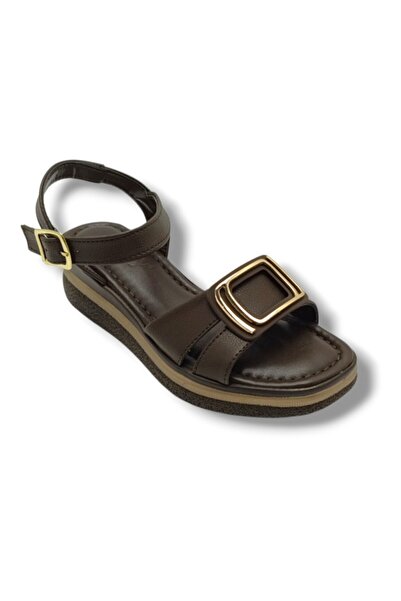 Fancy 2421-26 Skin Gold Buckle Wedge Sole Anatomical Women's Sandals