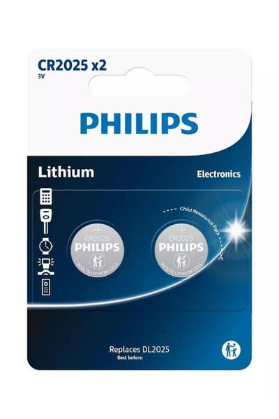Philips Μπαταρία ρολογιού λιθίου CR2025 3V 2 τεμάχια