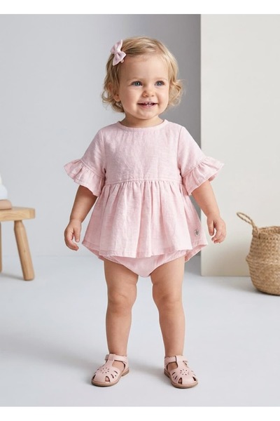 Ozmoz By Mukadder Özden Organic Voile Fabric Flounce Sleeves Pink Summer Baby...