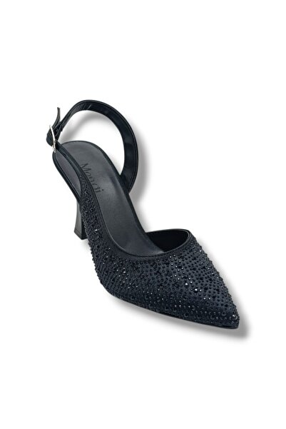 mengi 688-26 Glittery Satin Stone Thin Heel Women's Stiletto