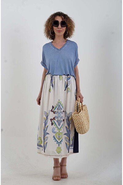 Zelish My Sister Navy Blue Fabric Patterned Skirt