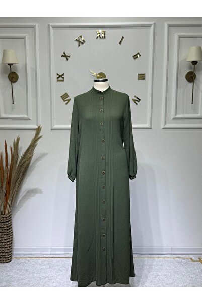 ModaMinar Women's New Season Ayrobin Fabric Buttoned Dress with Elastic Sleeves