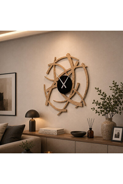 WOCHMANN Geometrik Metal Ahşap Detaylı Dekoratif Duvar Saati