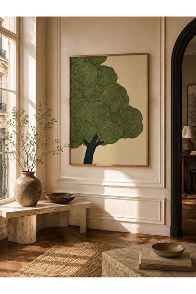 Boho wellness studio Ahşap Çerçeveli Modern Yeşil Ağaç Poster Tablo | Minimal...