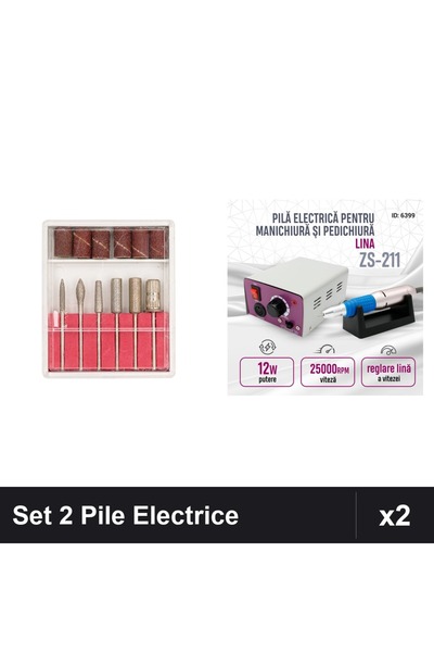 NAİLS Set 2 Pile Electrice Manichiură Pedichiură 12W 25000RPM cu Capete Freză...