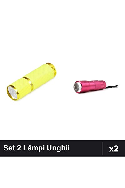 NAİLS Set 2 Lămpi LED Unghii: Lanternă Mini Galben + Lampă 12W Silicon Roz