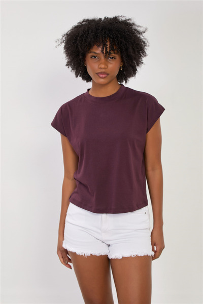 BARRELS AND OIL Women's low sleeve basic t-shirt - plum