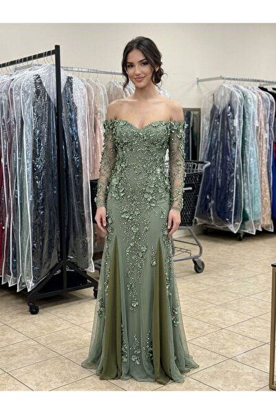 Pyramid masterpieces Olive Green Evening Dress for Women