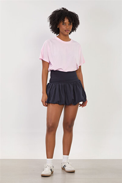 BARRELS AND OIL Women's Wide Ribbed Mini Balloon Skirt - Navy Blue