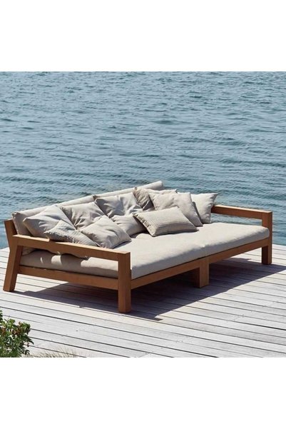 ViraHome Ahşap ve Metal Dekorasyon Lüks Ahşap Bahçe Yatak 180wx110d Şezlong Koltuk Sedir