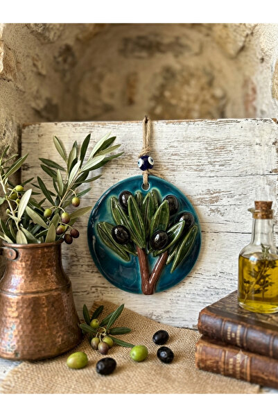 Ahşap Evi El Yapımı Seramik Zeytin Ağacı Duvar Süsü 15 Cm-Dekoratif Nazar Kor...
