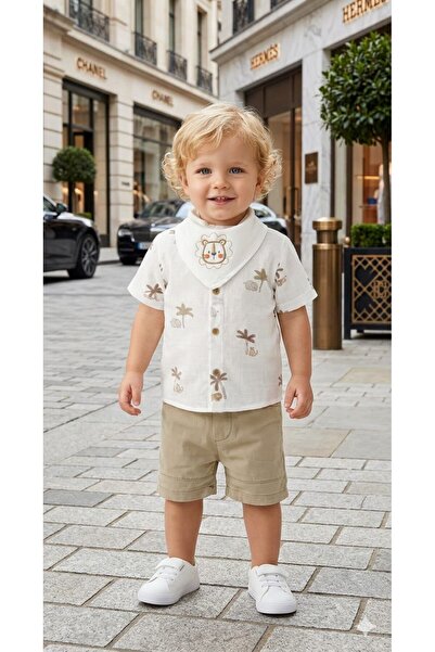ÇOCUK GİYİM MERKEZİ Baby Boy Scarf and Shorts Set