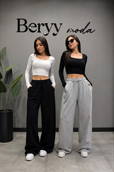 BERYY MODA Double Black Gray Wide Leg Sweatpants Unisex Summer Cotton Comfort...