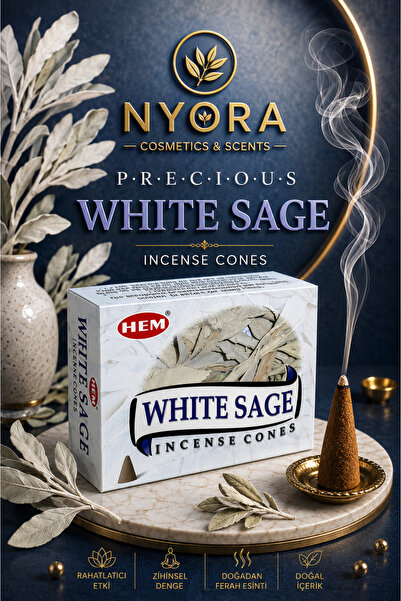 Hem Marka White Sage Adaçayı 10 Adet Konik Tütsü