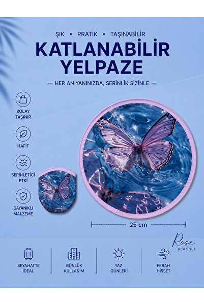 RoseCo00 Katlanabilir Kolay Taşınabilir Yuvarlak Yelpaze 25CM