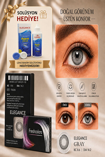 FRESHCOLORS Gray Gri Hareli Kozmetik Göz Lensi SKT 12/2030 Kutu ve Solüsyon H...