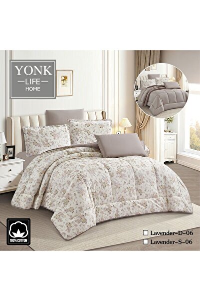 YONK Lavender Nefren 100% Cotton Double-Sided 6 Piece Duvet - Natural Cotton ...
