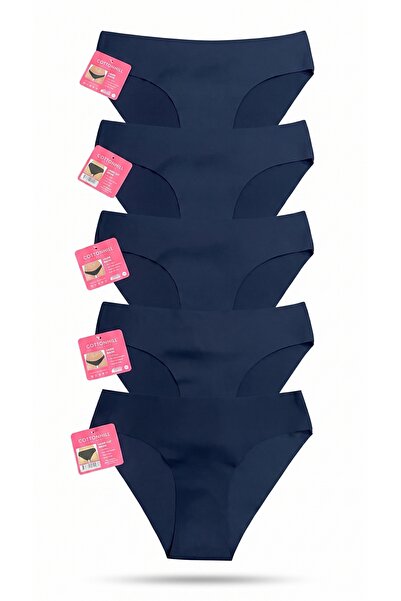 Zi 5 Pieces 1 Pack Navy Blue Classic Basic Laser Cut Bikini Panties