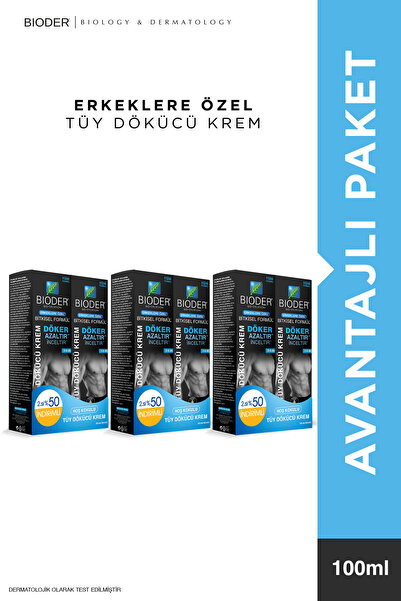 Bioder Tüy Dökücü Krem 3x200 ml Avantajlı Set Men – Erkeklere Özel Güçlü Etki