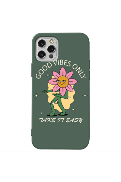 Other Apple iPhone 12 Pro Max Good Vibes Only Dark Green Colored Silicone TPU...