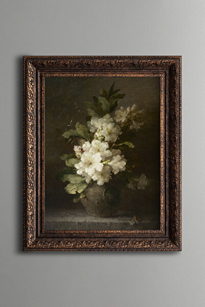 epiqart White Rhododendron - Vintage Patterned Painting - Thick Model