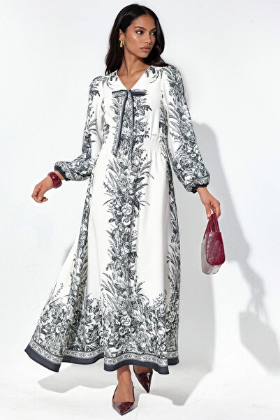 Hiccup Msn Patterned V-Neck Lace-Up Long Dress