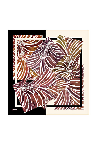 Bursa İpek Plum Tropical Pattern Twill Silk Scarf