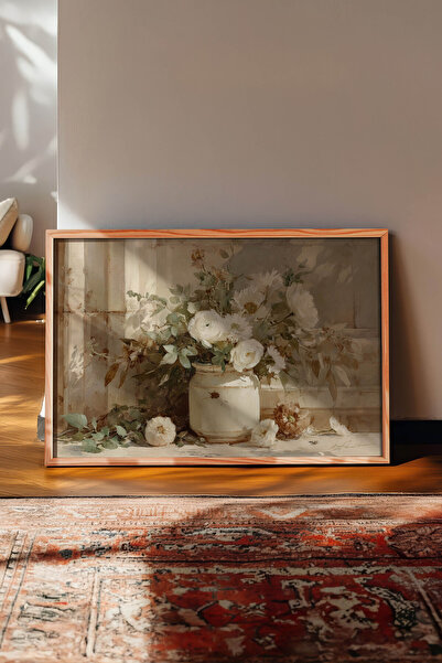 Zestia Pictură murală orizontală vintage, cub floral cu trepte de piatră, cu ...