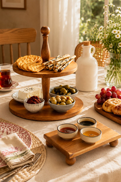 justwood 2-Piece Wooden Snack Presentation Set - 2-Tier Flat Plate Cake Stand...